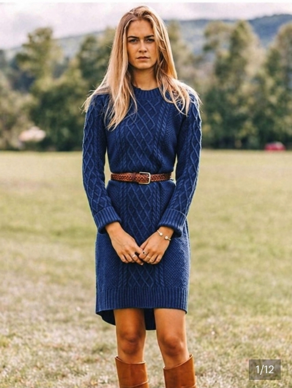 Kiel James Patrick Blue Merino Wool Sweater Dress M Long Sleeve Coastal Preppy